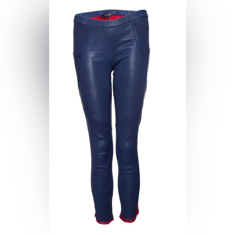 Women’s Leather Pants Skinny Navy Lambskin Isabel Marant Red Lining 38 US 6